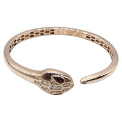 Bulgari Seduttori Serpenti Rubellite Diamond Rose Gold Bangle Bracelet Size S
