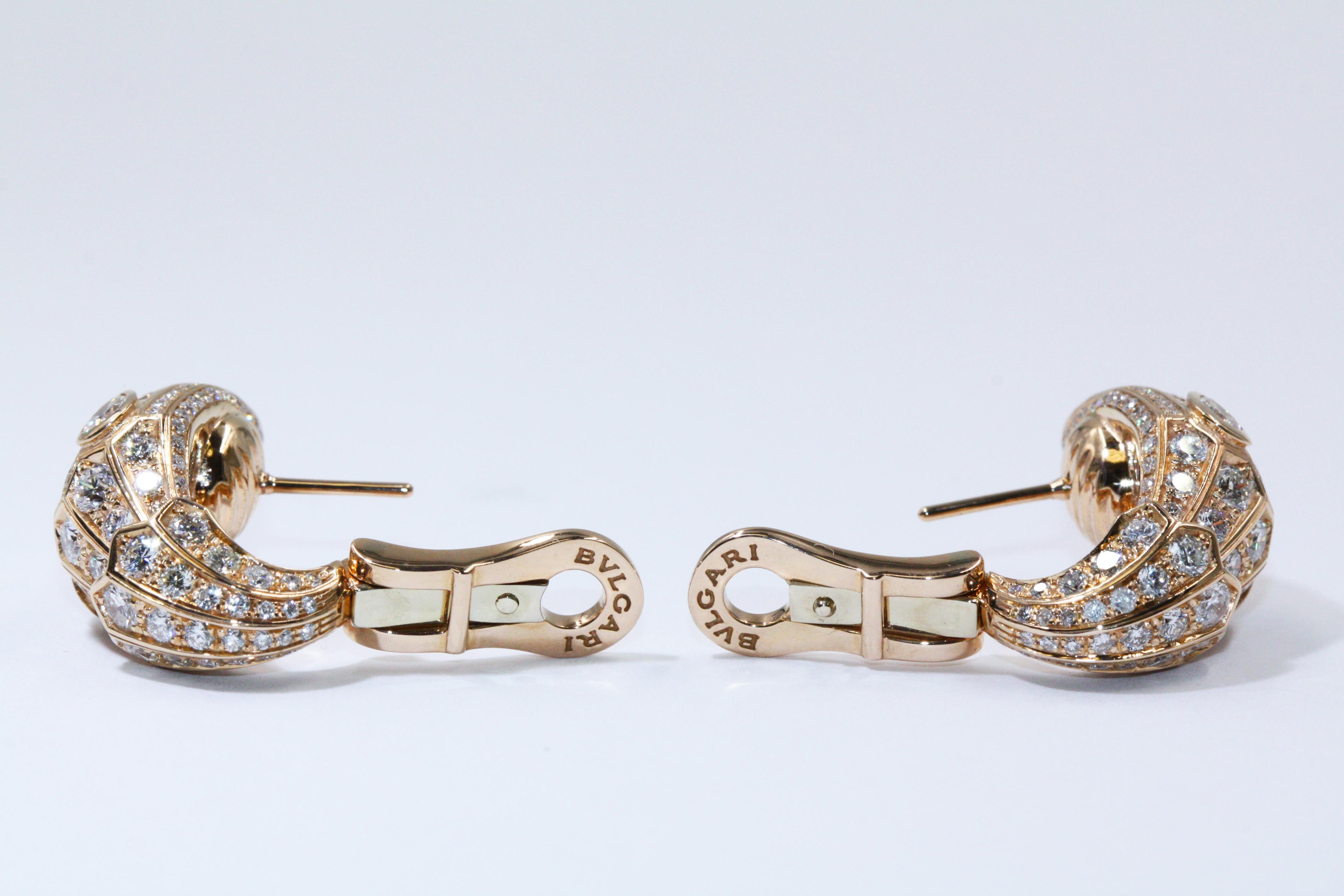 Bulgari Serpenti 18 Karat Rose Gold Pave Diamond Earrings For Sale 1