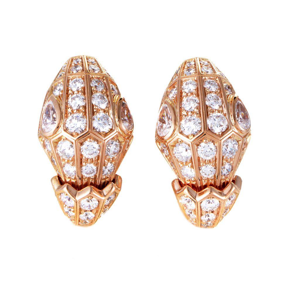 Bulgari Serpenti 18 Karat Rose Gold Pave Diamond Earrings For Sale