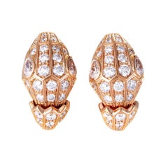 Bulgari Serpenti 18 Karat Rose Gold Pave Diamond Earrings
