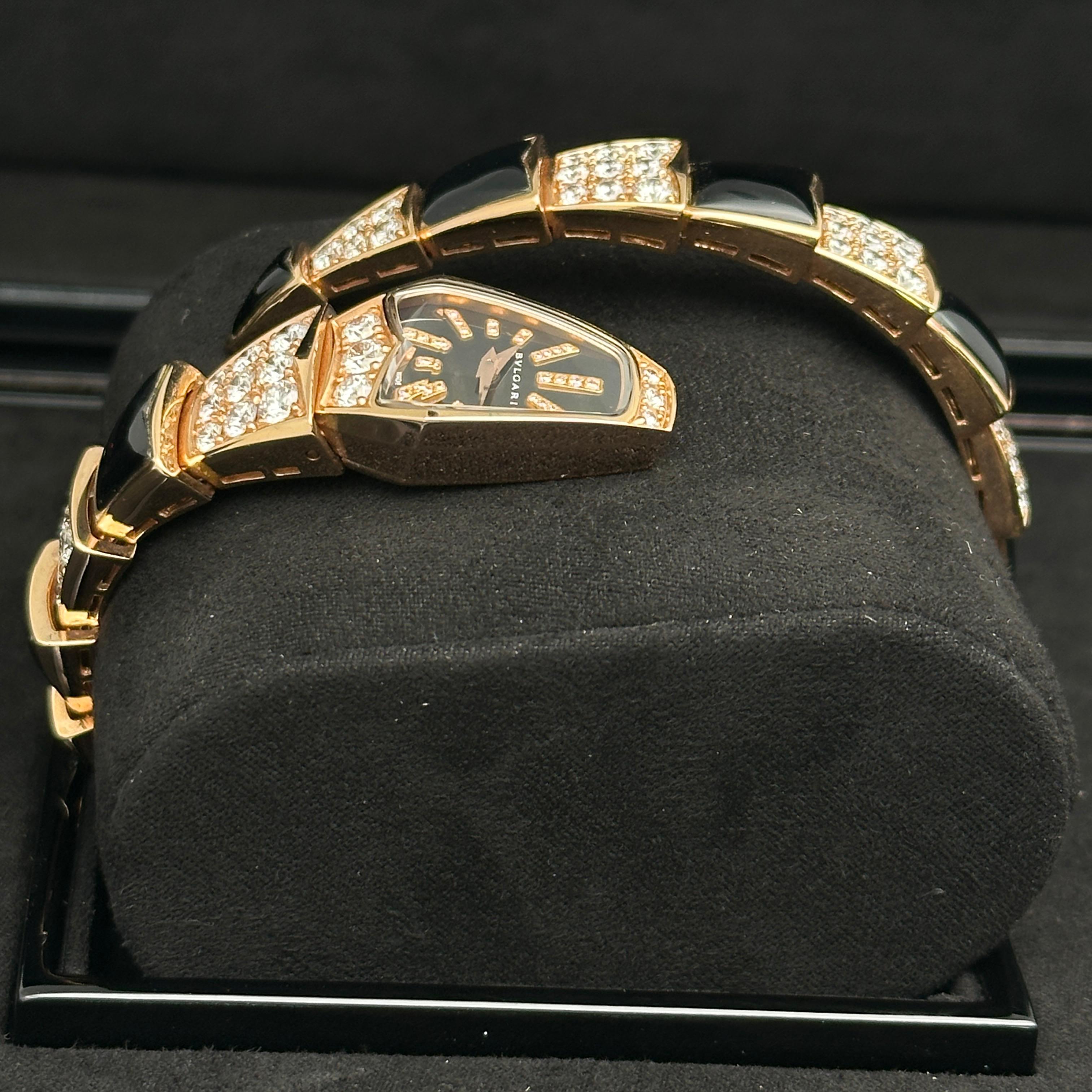 Bulgari Serpenti 18k Rose Gold Black Diamond Dial Ladies Watch SPP26BGD1GD1O.1T For Sale 6