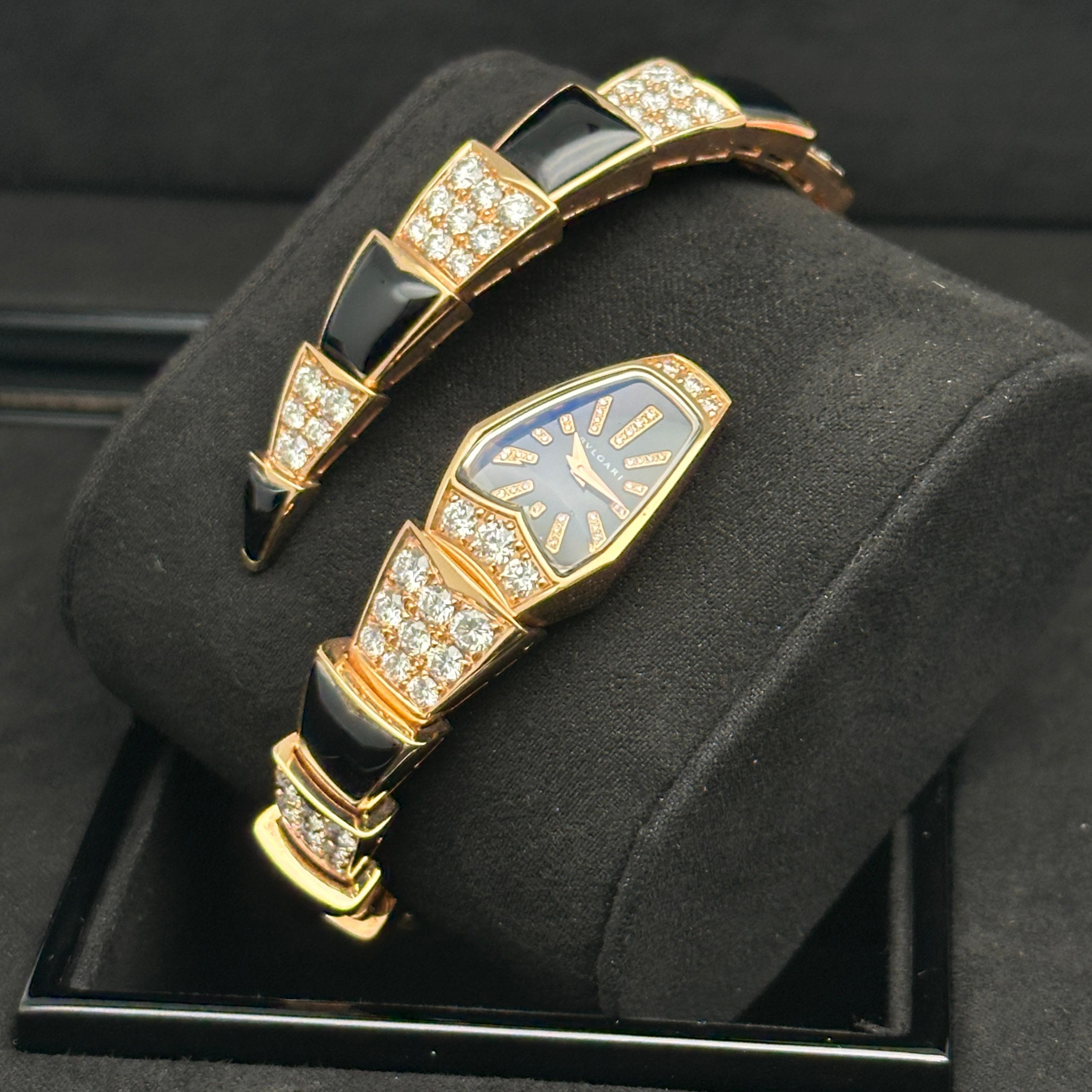 Bulgari Serpenti 18k Rose Gold Black Diamond Dial Ladies Watch SPP26BGD1GD1O.1T For Sale 7
