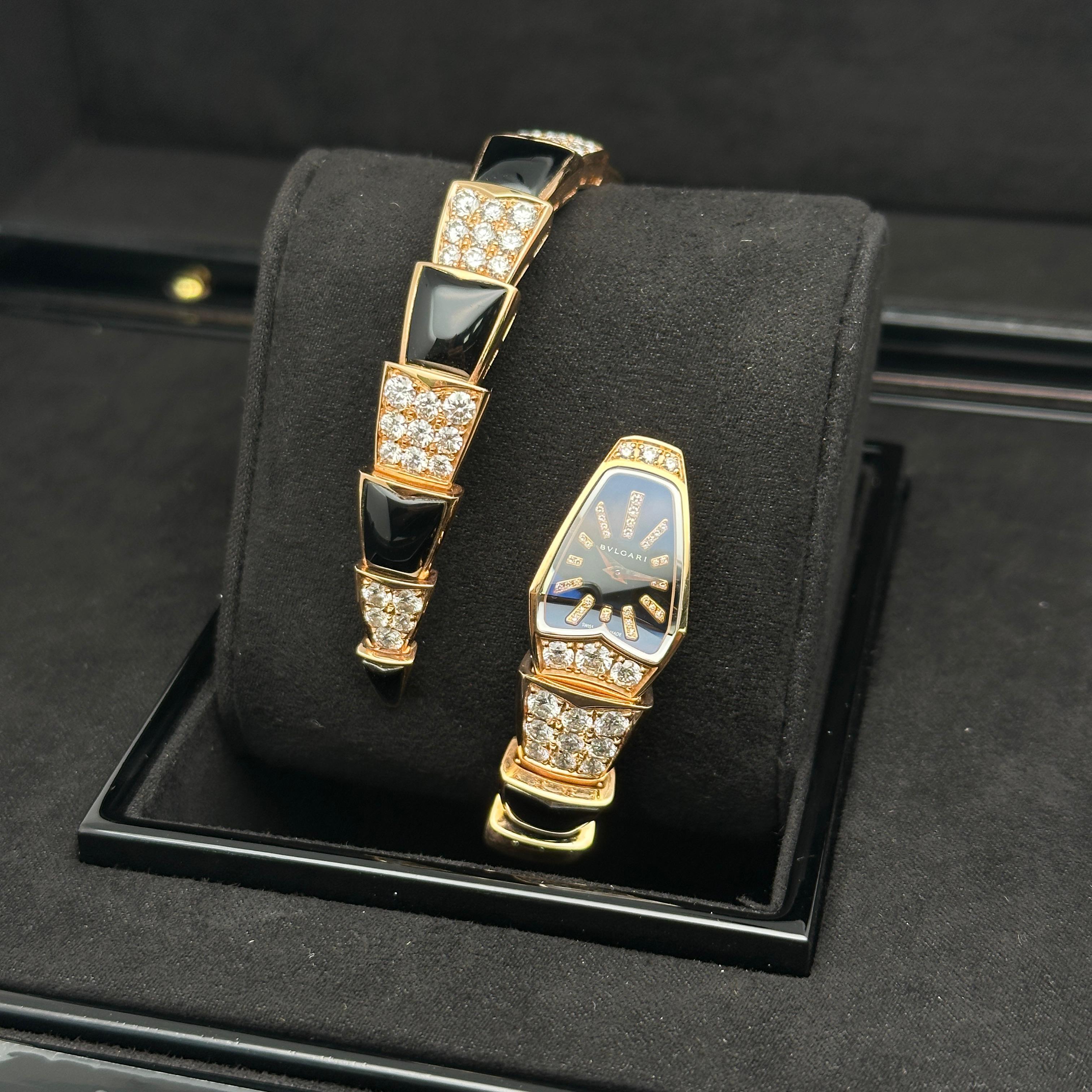 Bulgari Serpenti 18k Rose Gold Black Diamond Dial Ladies Watch SPP26BGD1GD1O.1T For Sale 9