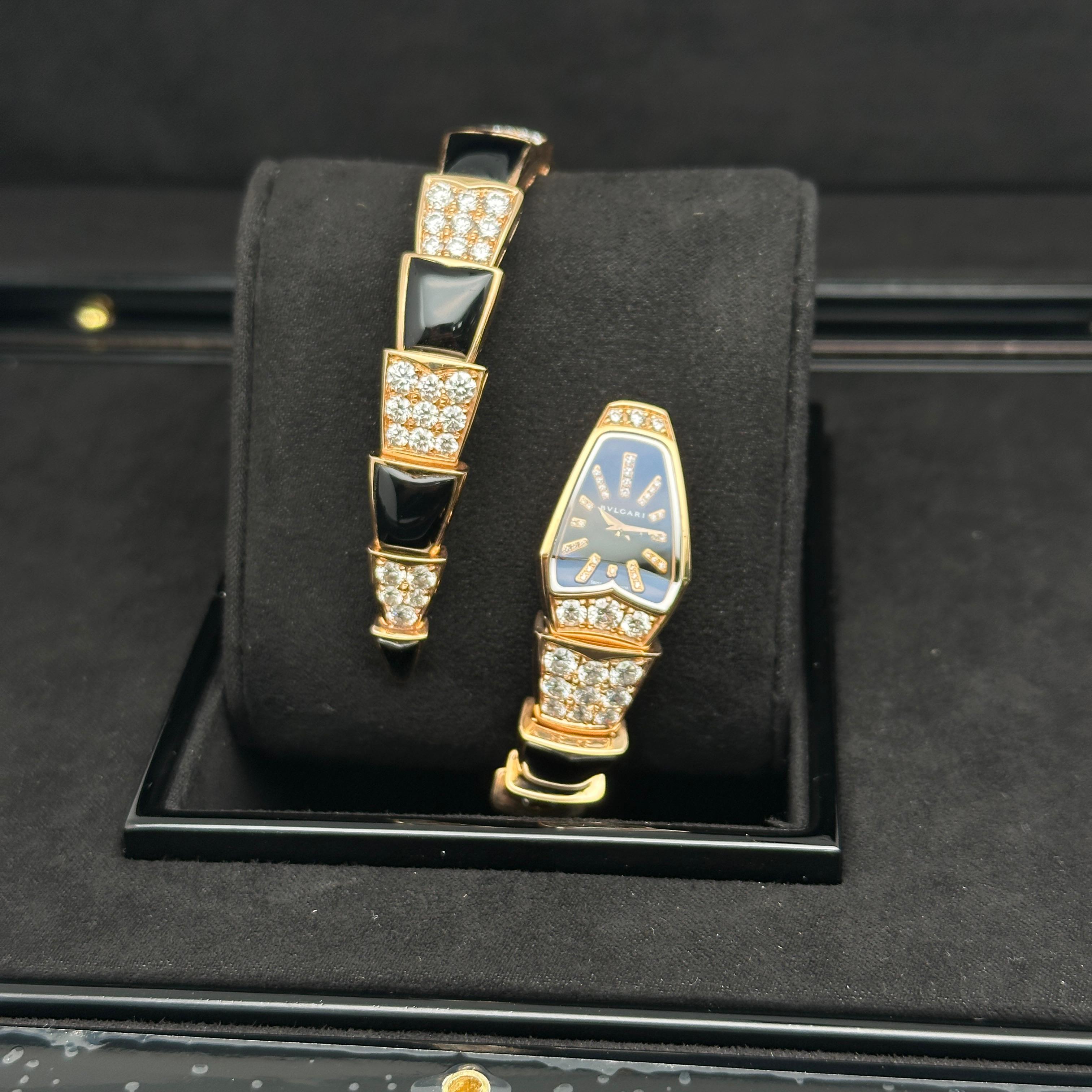 Bulgari Serpenti 18k Rose Gold Black Diamond Dial Ladies Watch SPP26BGD1GD1O.1T For Sale 10