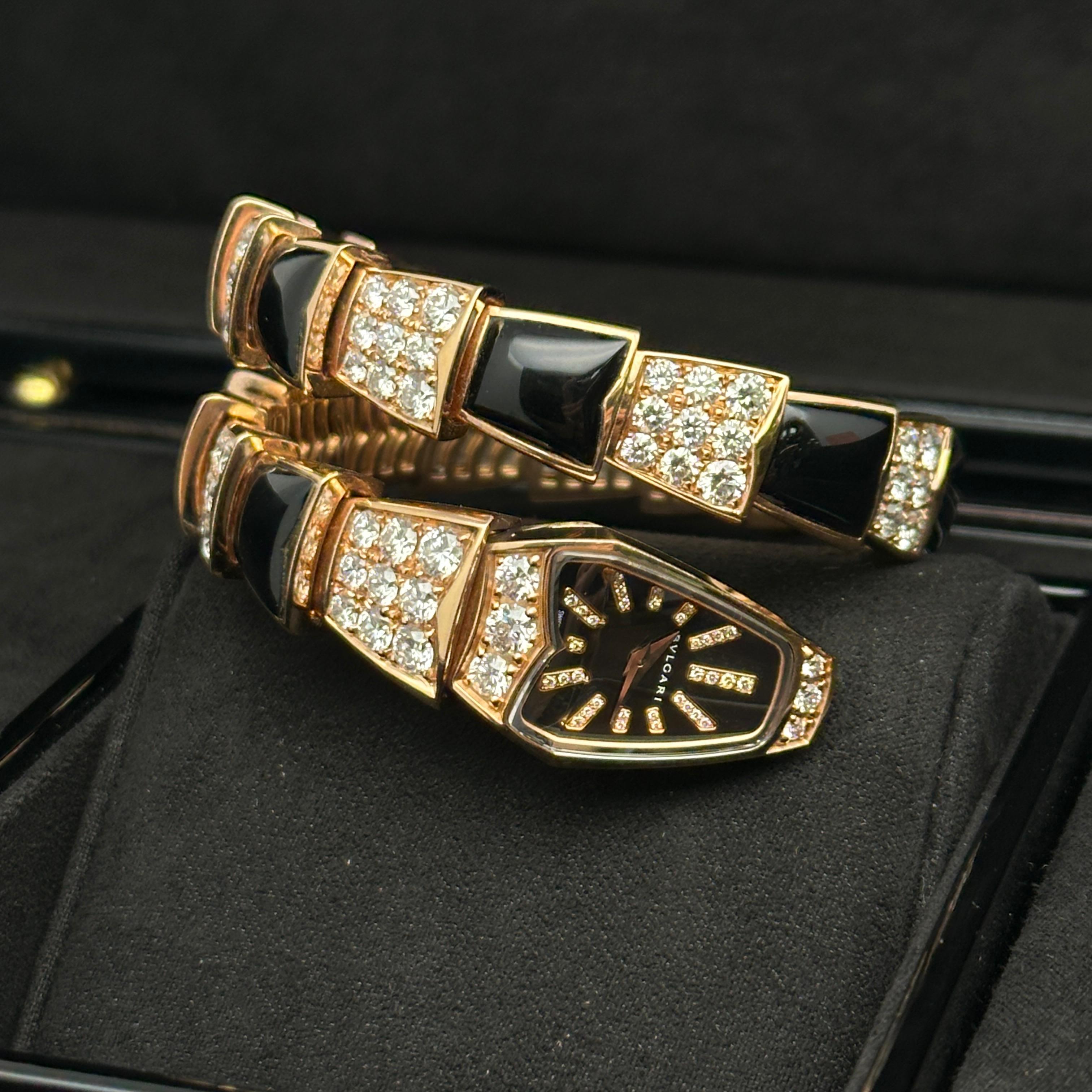 Bulgari Serpenti 18k Rose Gold Black Diamond Dial Ladies Watch SPP26BGD1GD1O.1T For Sale 2