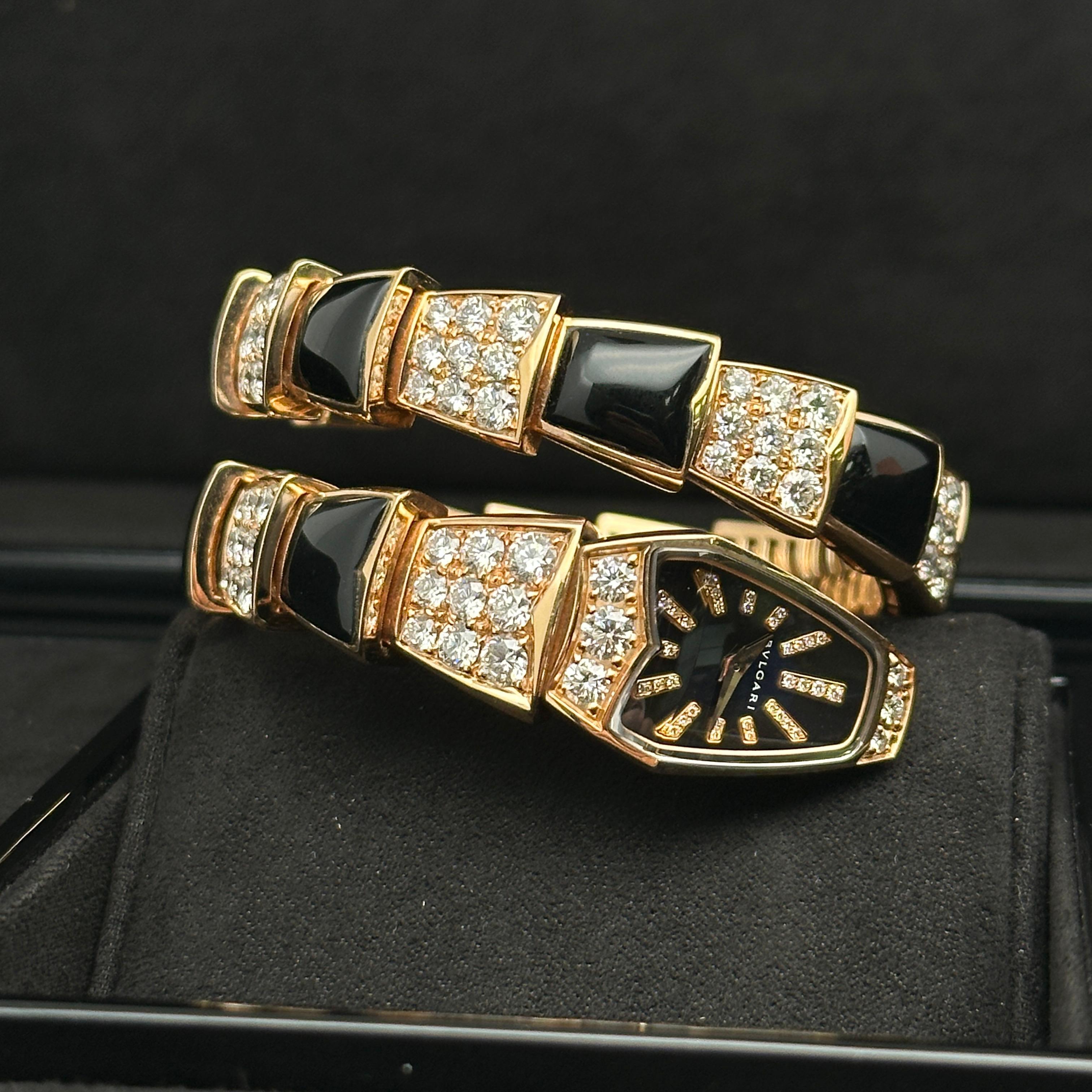 Bulgari Serpenti 18k Rose Gold Black Diamond Dial Ladies Watch SPP26BGD1GD1O.1T For Sale 3