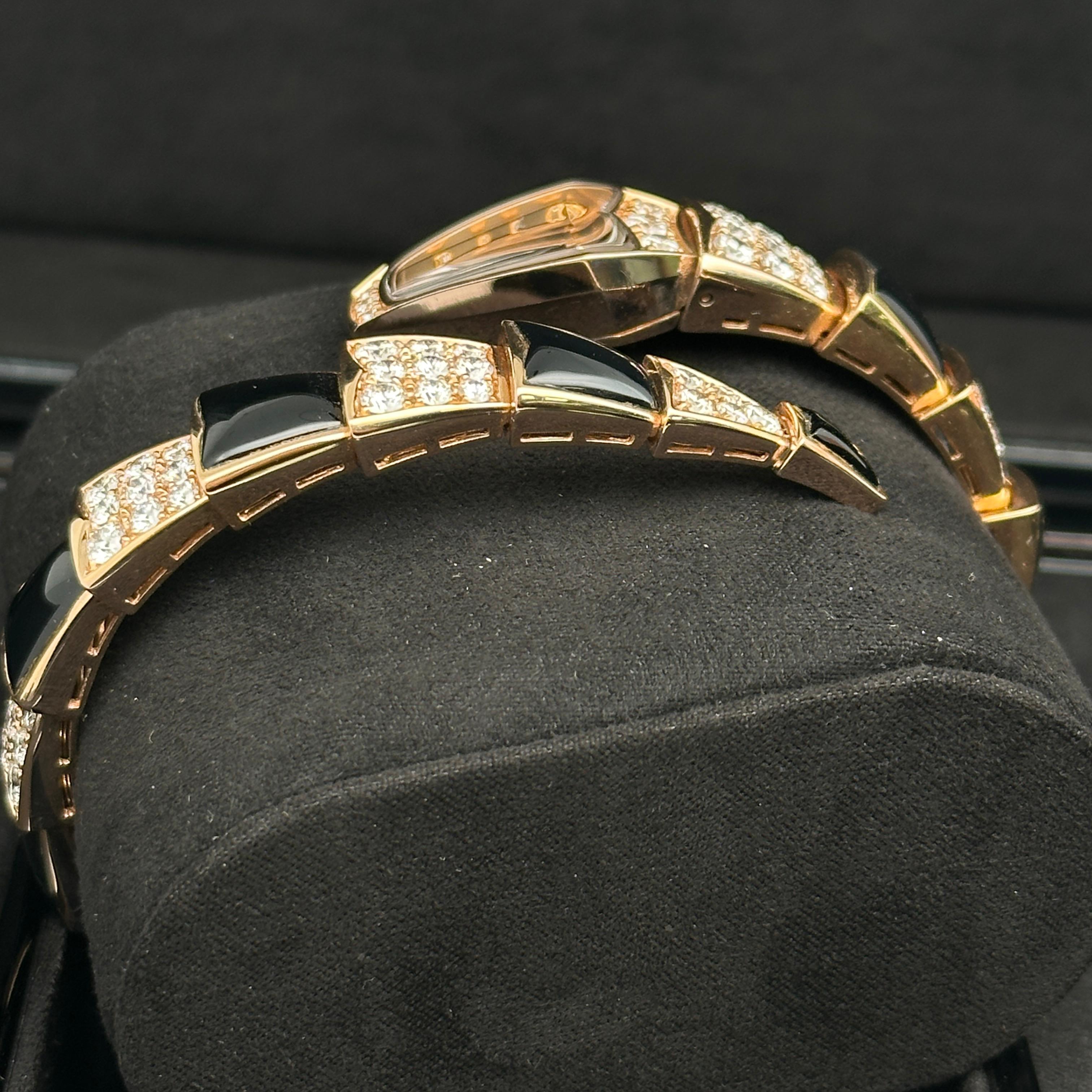 Bulgari Serpenti 18k Rose Gold Black Diamond Dial Ladies Watch SPP26BGD1GD1O.1T For Sale 4