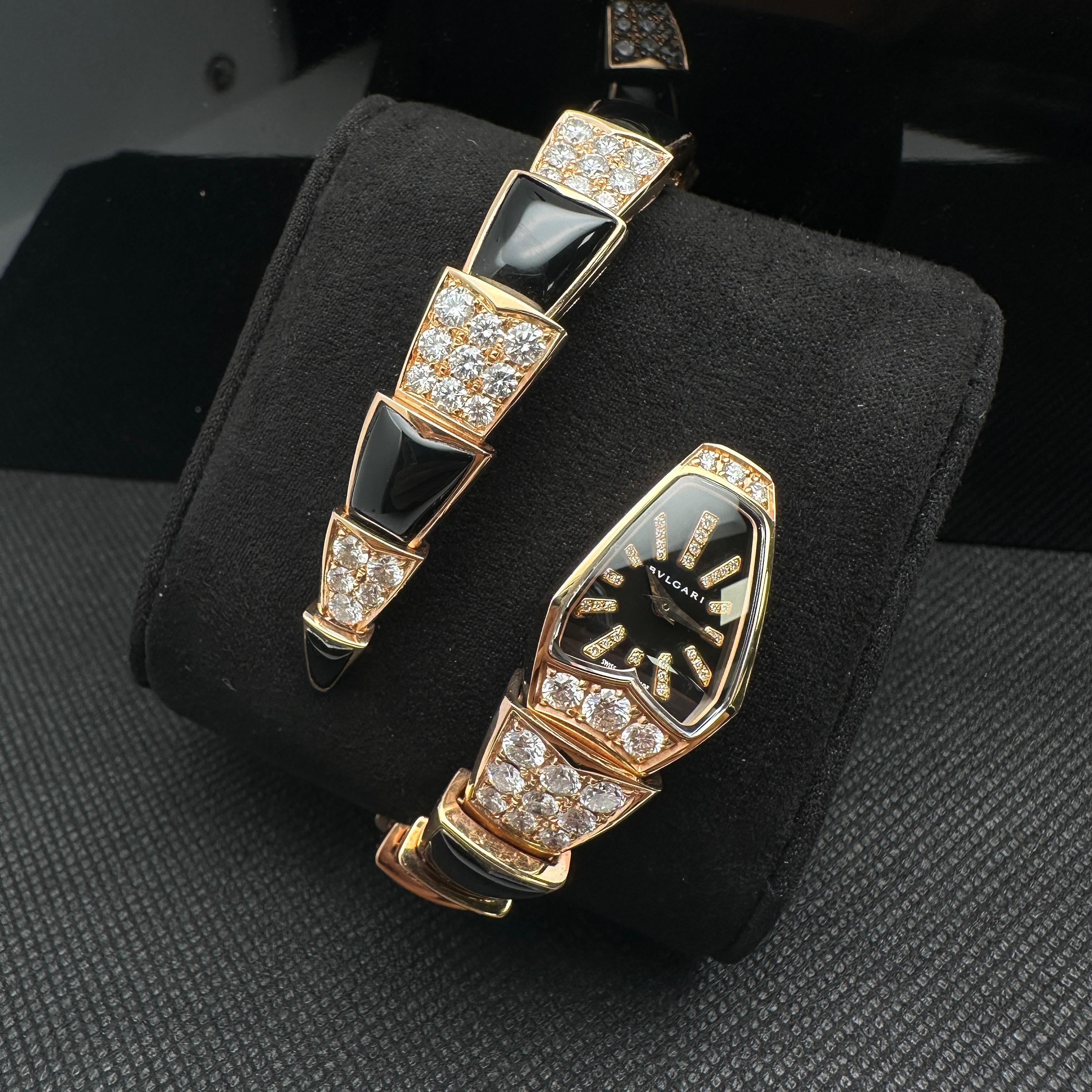 Bulgari Serpenti 18k Rose Gold Black Diamond Dial Ladies Watch SPP26BGD1GD1O.1T For Sale 5