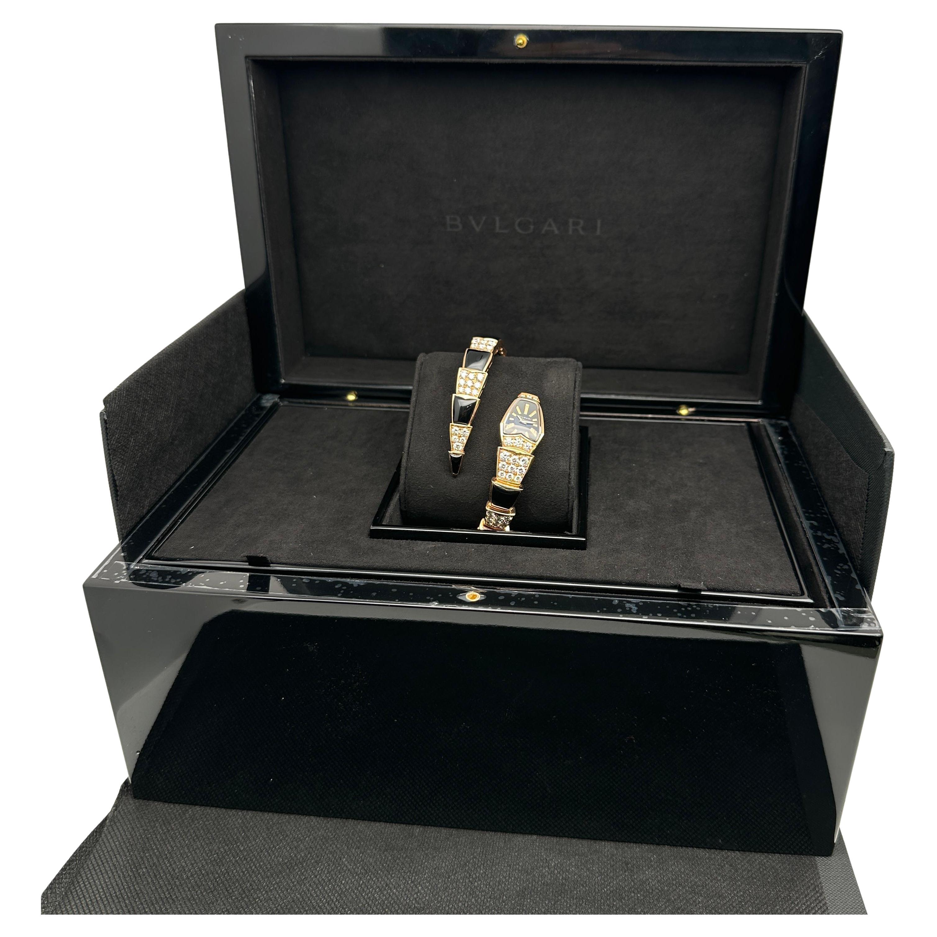 Bulgari Serpenti 18k Rose Gold Black Diamond Dial Ladies Watch SPP26BGD1GD1O.1T