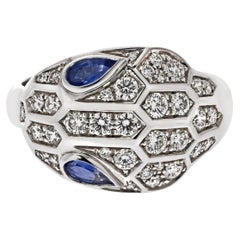 Bulgari "Serpenti" 18K White Gold Diamond And Sapphire Ring