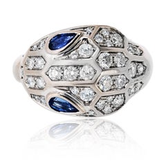 Bulgari "Serpenti" 18K White Gold Diamond And Sapphire Ring