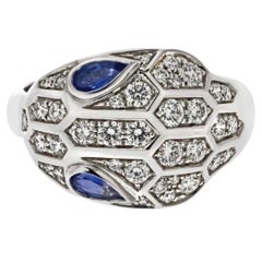 Bulgari Serpenti 18K White Gold Diamond and Sapphire Statement Ring