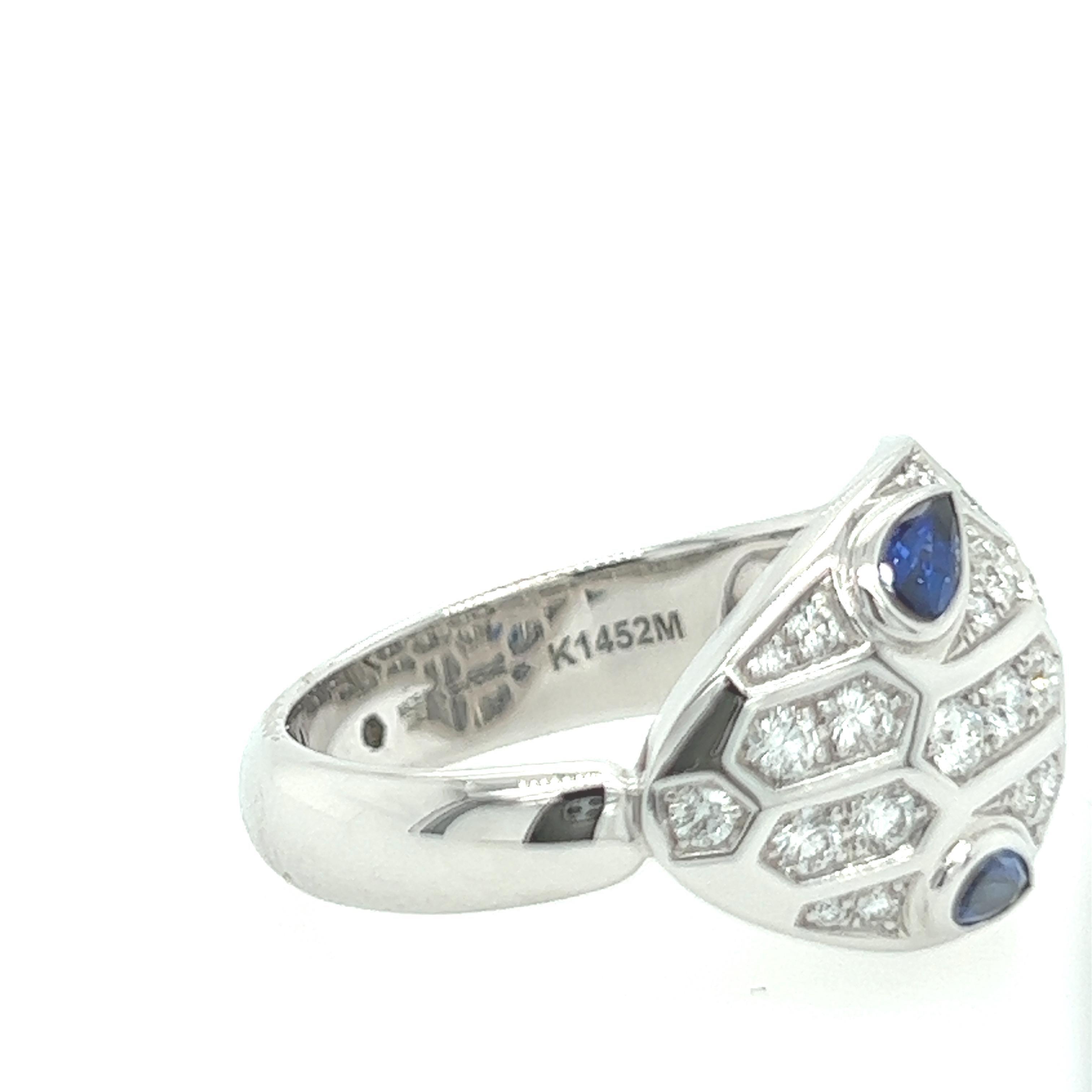 For Sale:  Bulgari Serpenti 18K White Gold Diamond and Sapphire Statement Ring 4