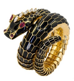 Bulgari Black Enamel Diamond Ruby Yellow Gold Serpenti Bracelet