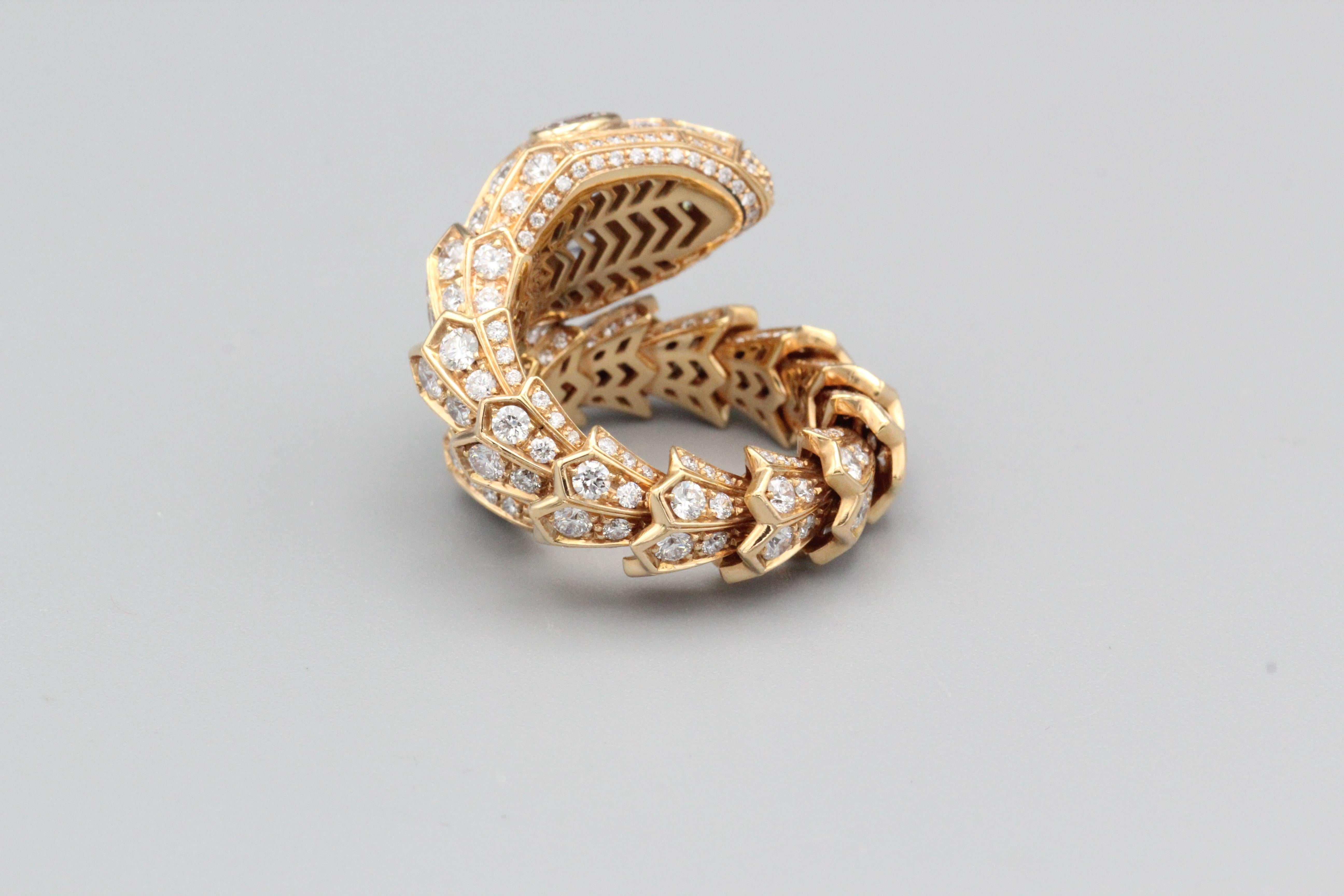 Contemporary Bulgari Serpenti Diamond 18k Rose Gold Snake Ring