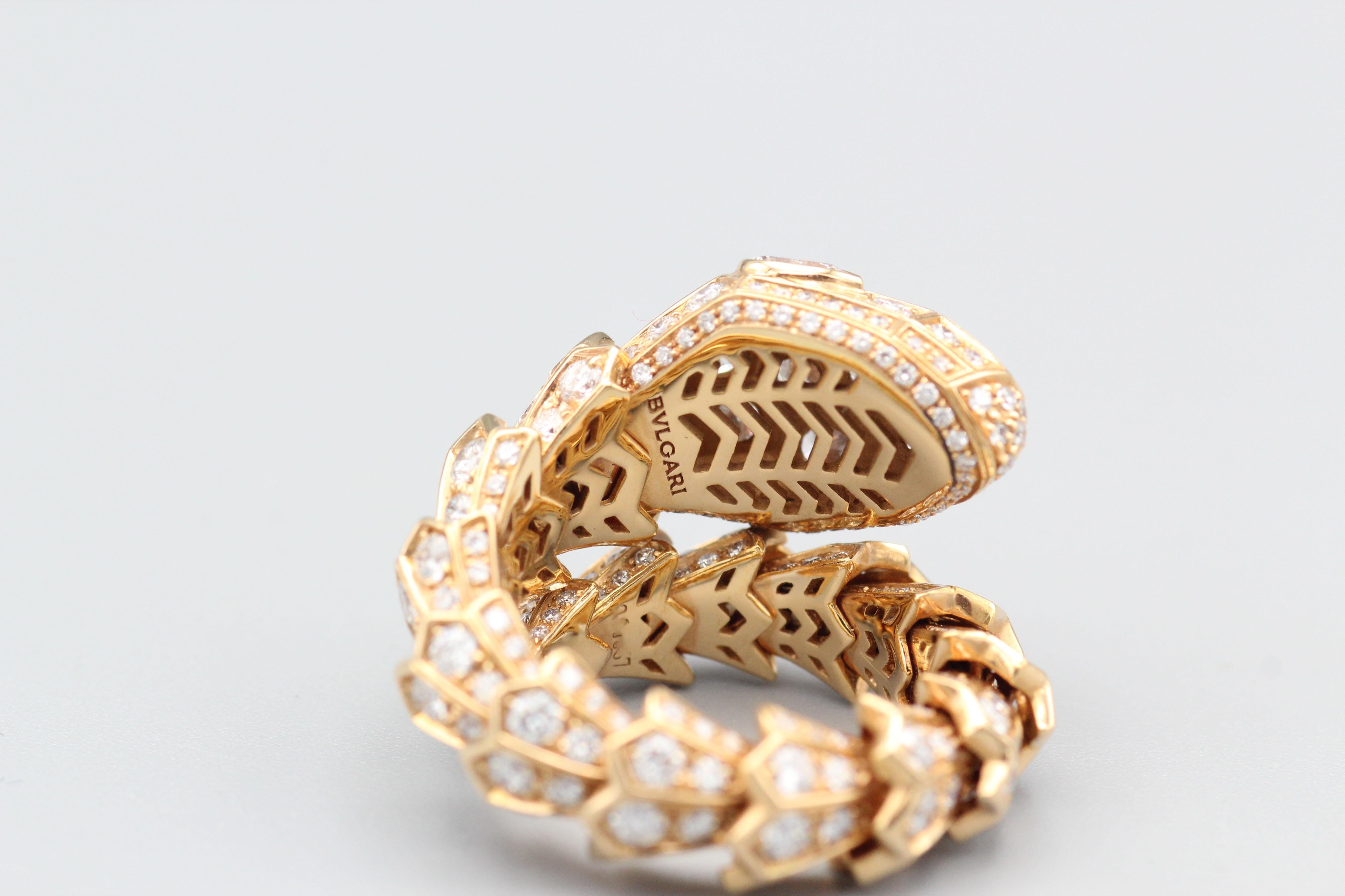 Women's or Men's Bulgari Serpenti Diamond 18k Rose Gold Snake Ring