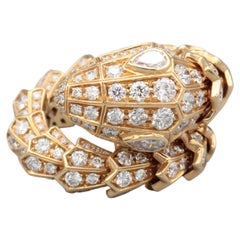 Bulgari Serpenti Diamond 18k Rose Gold Snake Ring