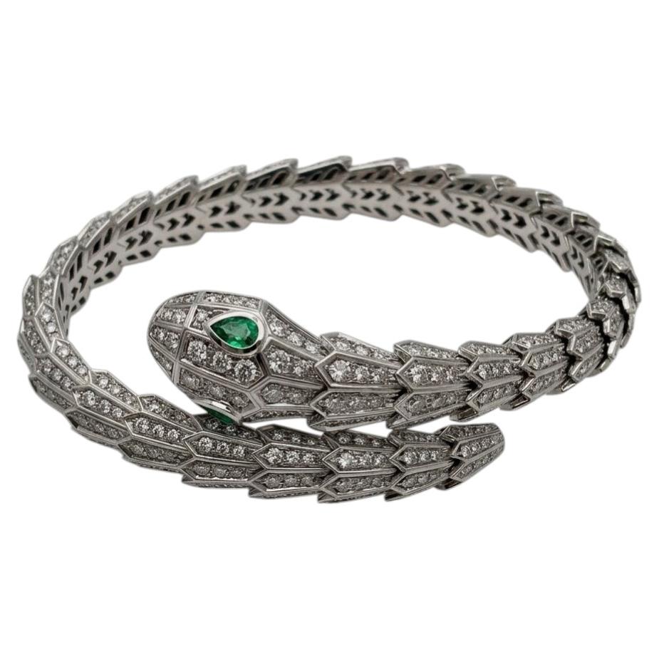 Bulgari Serpenti Diamond and Emerald 18k White Gold Bracelet