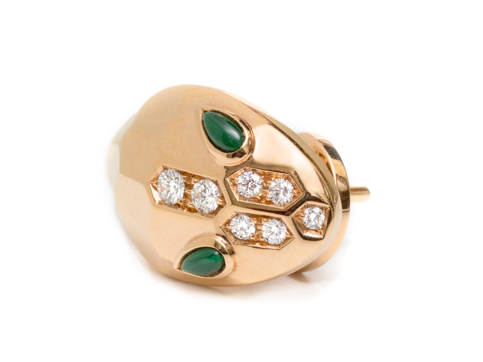 Brilliant Cut Bulgari Serpenti Diamond and Malachite Earrings