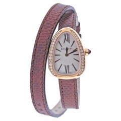 Bulgari Serpenti Diamond MOP Gold Brown Leather Wrap Bracelet Watch 1NJ1K7