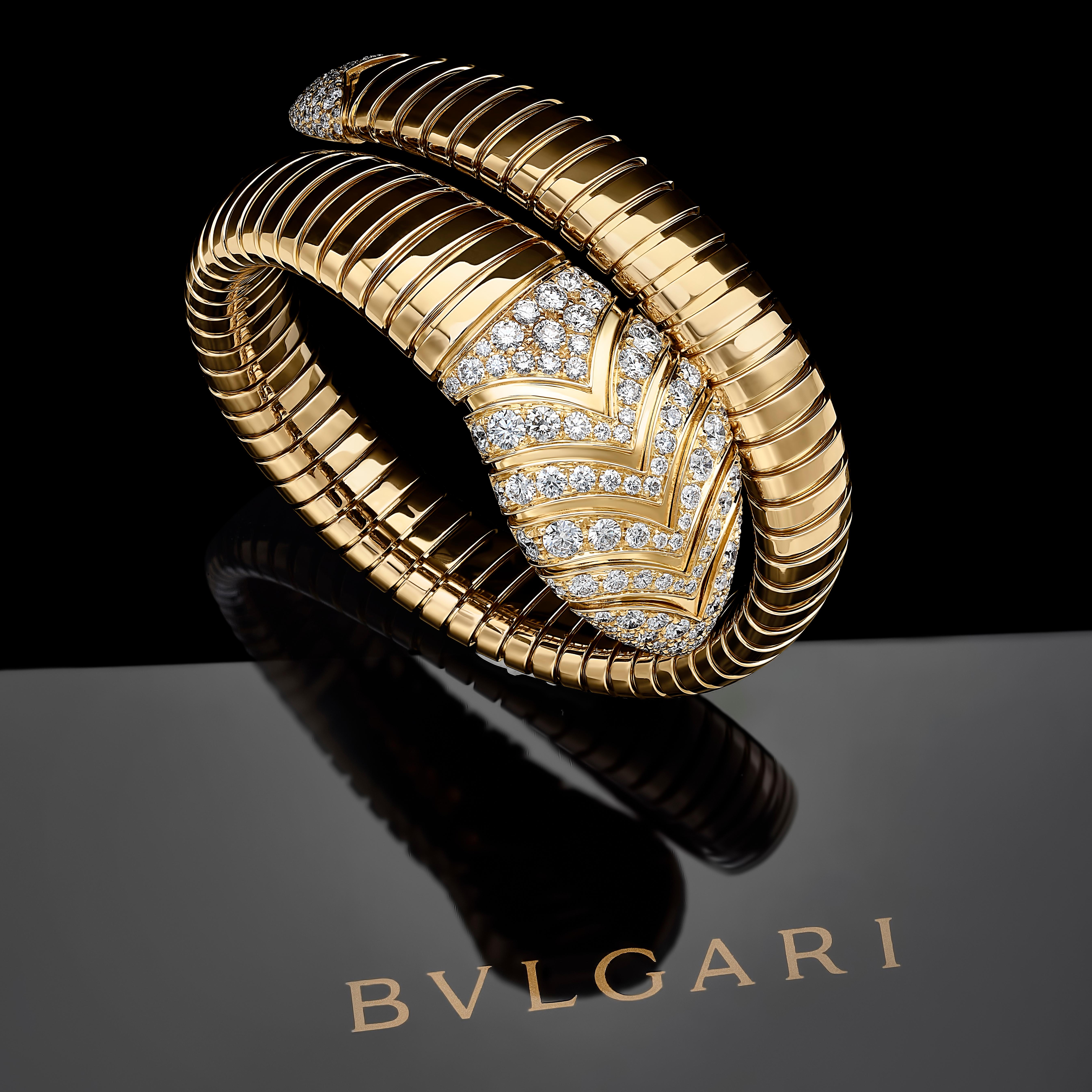 Brilliant Cut Bulgari Serpenti Diamond Rose Gold Bracelet For Sale