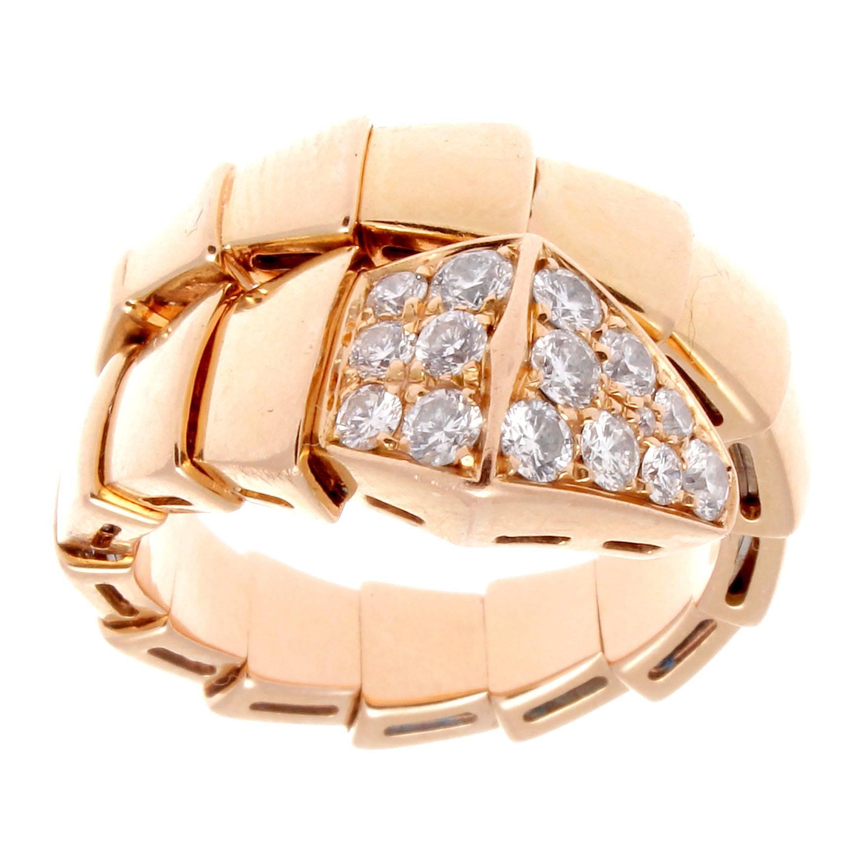 Women's Bulgari Serpenti Diamond Rose Gold Ring