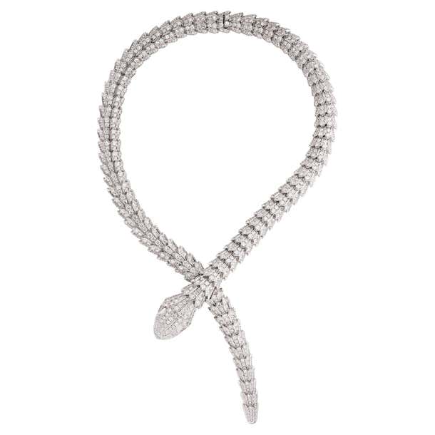 Bulgari Serpenti Diamond Snake Necklace in 18k White Gold For Sale at ...