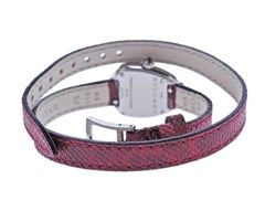 Bulgari Serpenti Diamond Steel Red Leather Wrap Bracelet Watch 1NJA8G