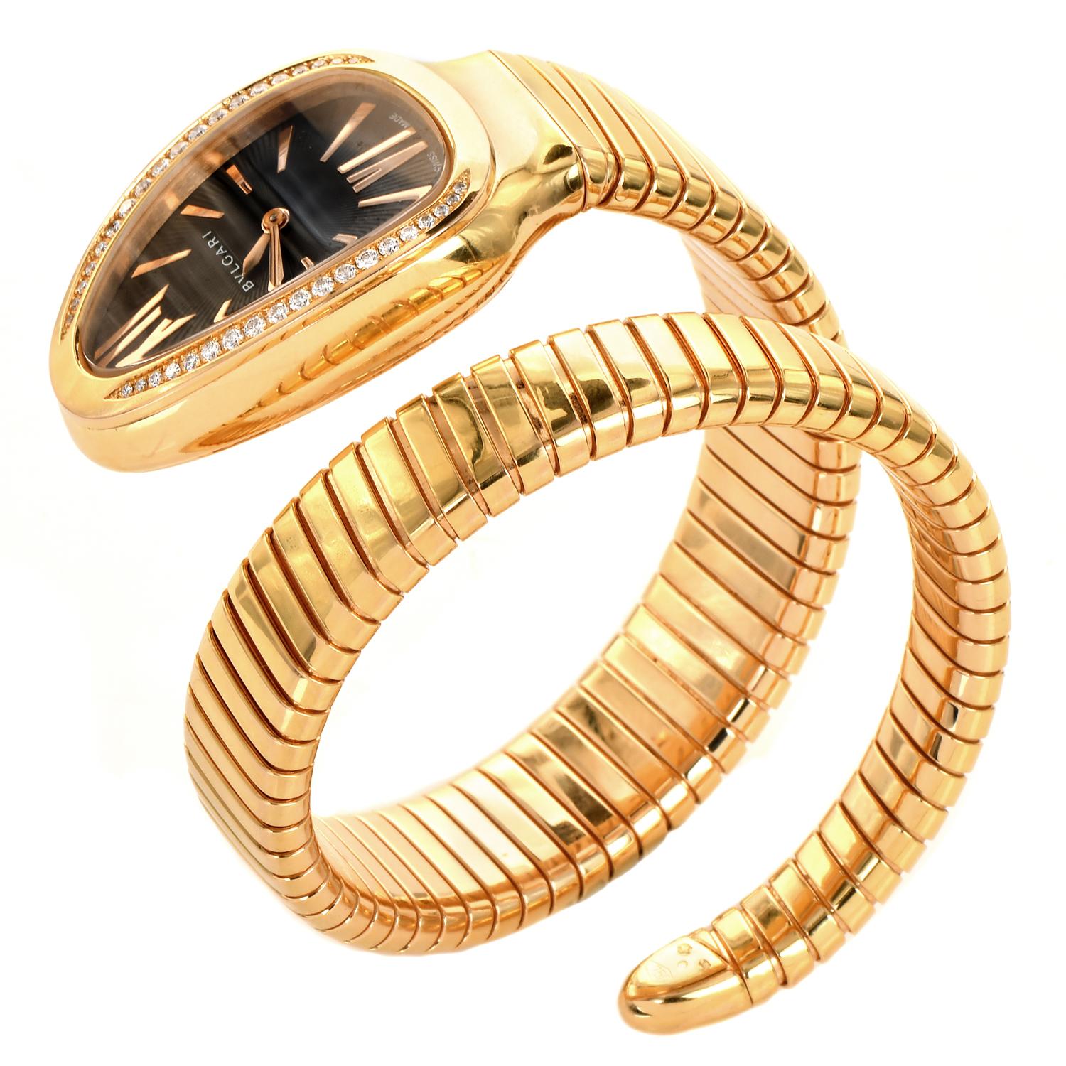 Modern Bvlgari Serpenti Diamond Tubogas Ladies 18k Yellow Gold Bulgari Watch