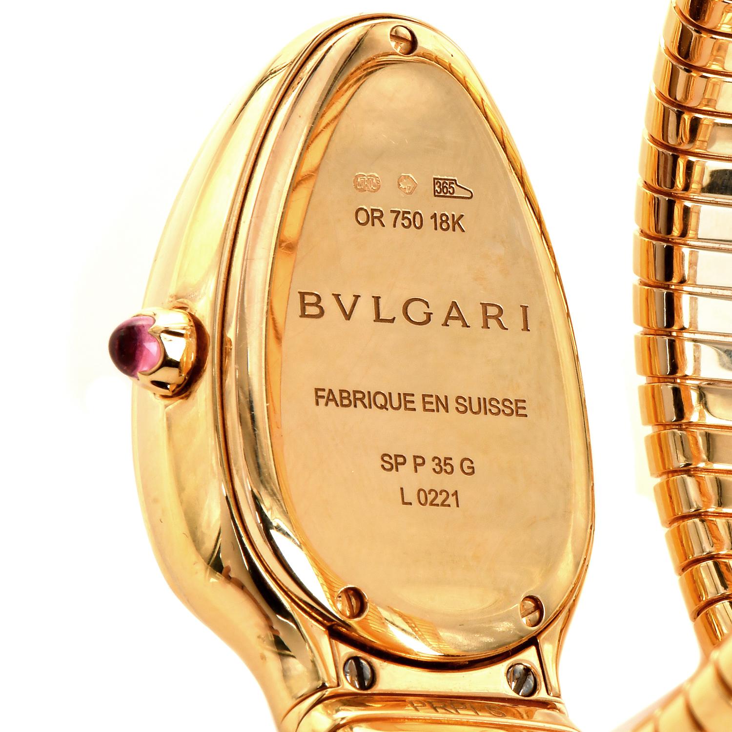 Round Cut Bvlgari Serpenti Diamond Tubogas Ladies 18k Yellow Gold Bulgari Watch