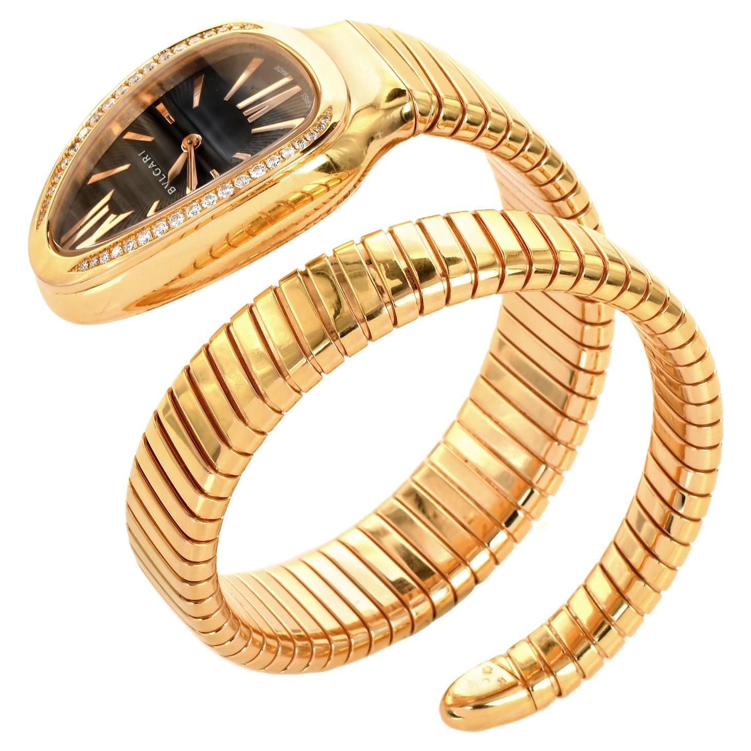 Bvlgari Serpenti Diamond Tubogas Ladies 18k Yellow Gold Bulgari Watch