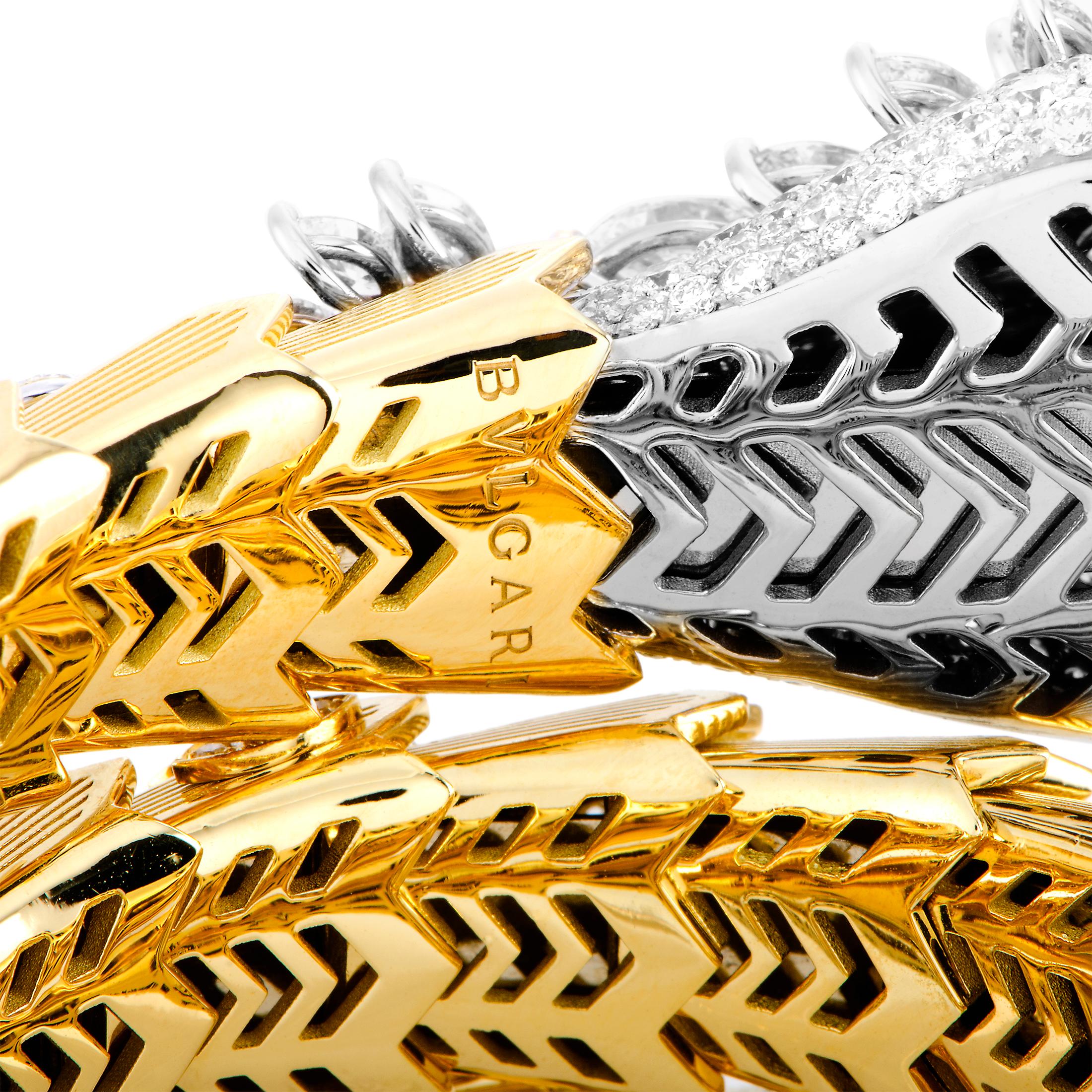 Bulgari Serpenti Full Diamond Pave and Ruby Yellow and White Gold Snake Bracelet In New Condition In Southampton, PA
