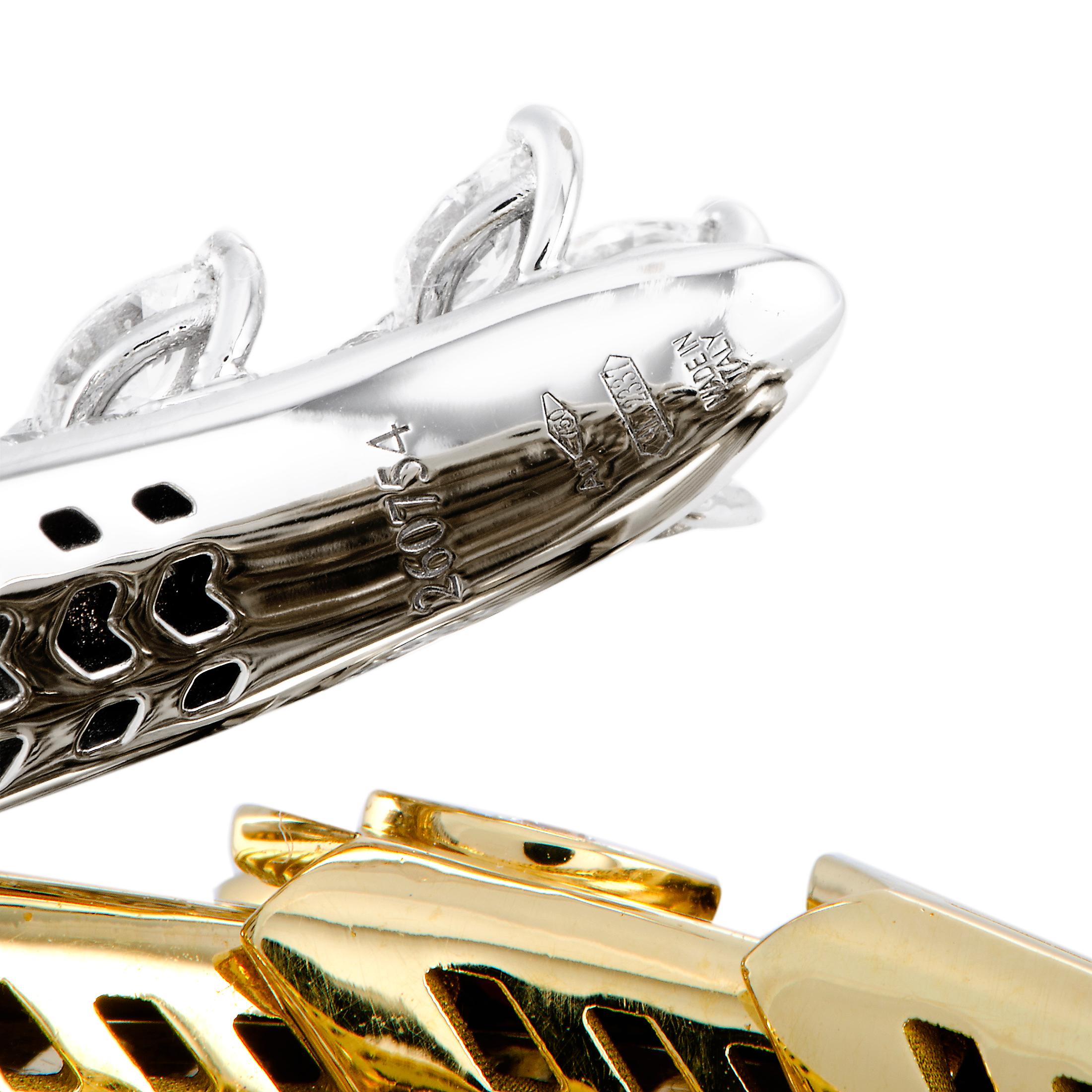Women's Bulgari Serpenti Full Diamond Pave and Ruby Yellow and White Gold Snake Bracelet