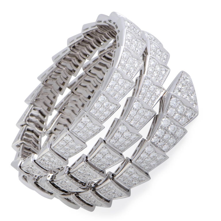 Bulgari Serpenti Full Diamond Pave White Gold Medium Bangle Bracelet at ...