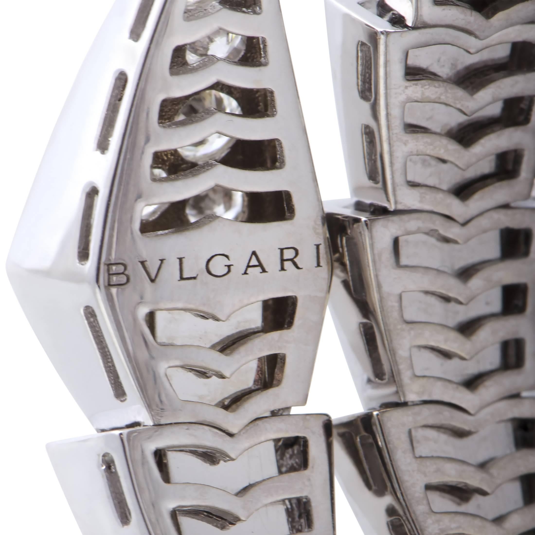 Women's Bulgari Serpenti Full Diamond Pave White Gold Medium Bangle Bracelet