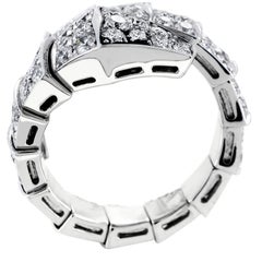 Bulgari Serpenti Full Diamond Pave White Gold Snake Ring Size Large