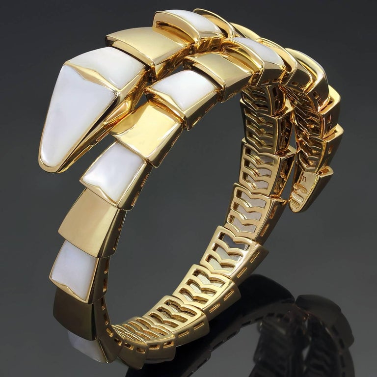 Bulgari Serpenti MotherofPearl Yellow Gold Wrap Snake Medium Bracelet