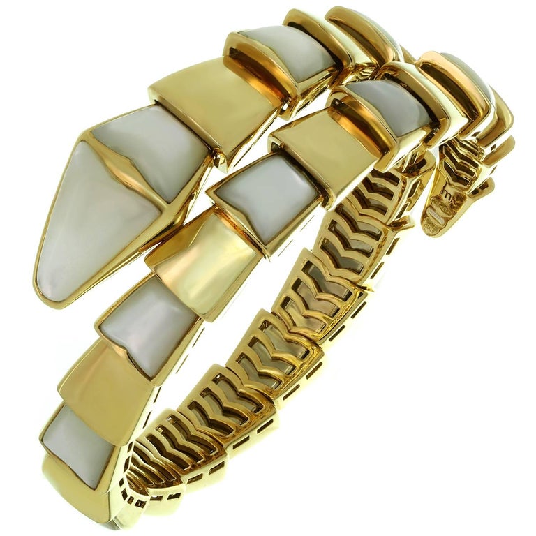 Bulgari Serpenti MotherofPearl Yellow Gold Wrap Snake Medium Bracelet For Sale at 1stDibs