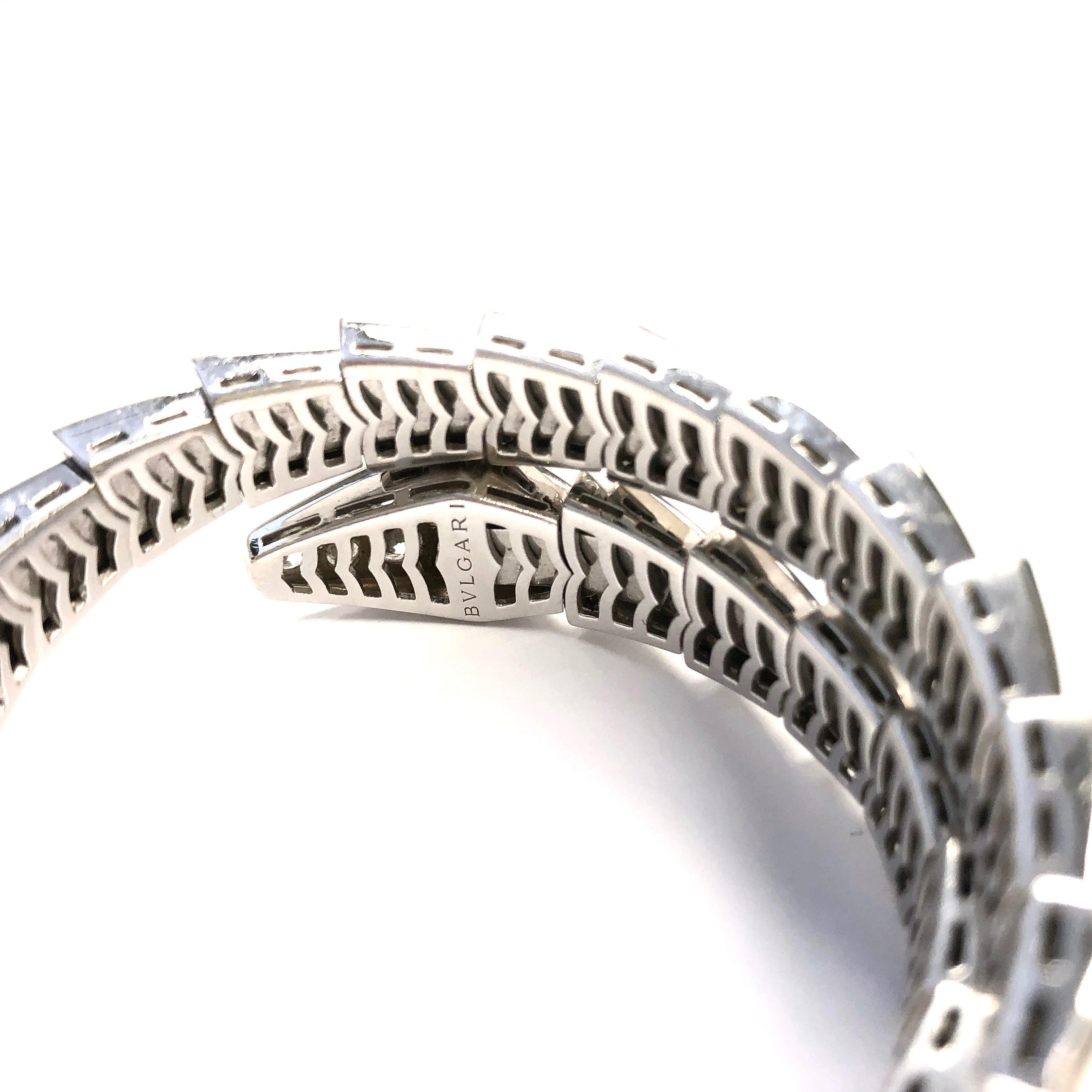 Bulgari Serpenti One Coil 18 Karat White Gold Full Pave Diamond Bracelet In Good Condition In Agoura Hills, CA
