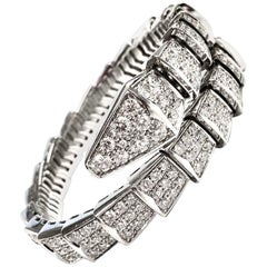 Bulgari Serpenti One Coil 18 Karat White Gold Full Pave Diamond Bracelet