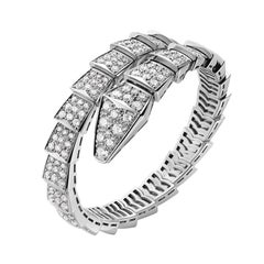 Bulgari Serpenti One-Coil Bracelet in 18 Karat White Gold with Pave Diamonds