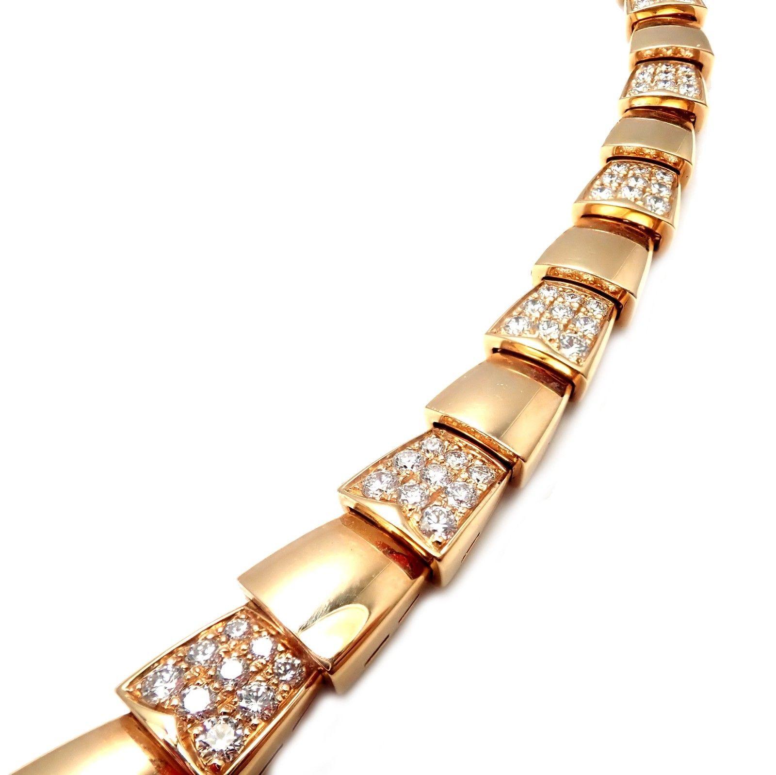 Bulgari Serpenti Pave Diamond Rose Gold Necklace In Excellent Condition In Holland, PA