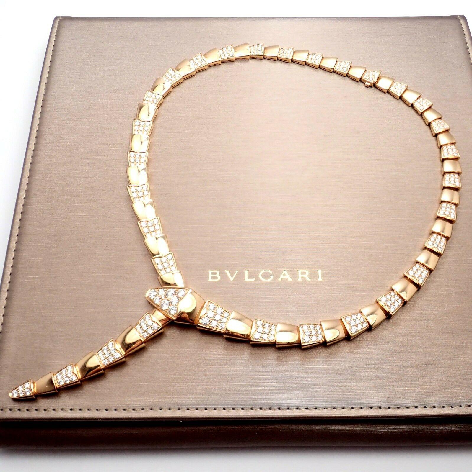 Women's or Men's Bulgari Serpenti Pave Diamond Rose Gold Necklace