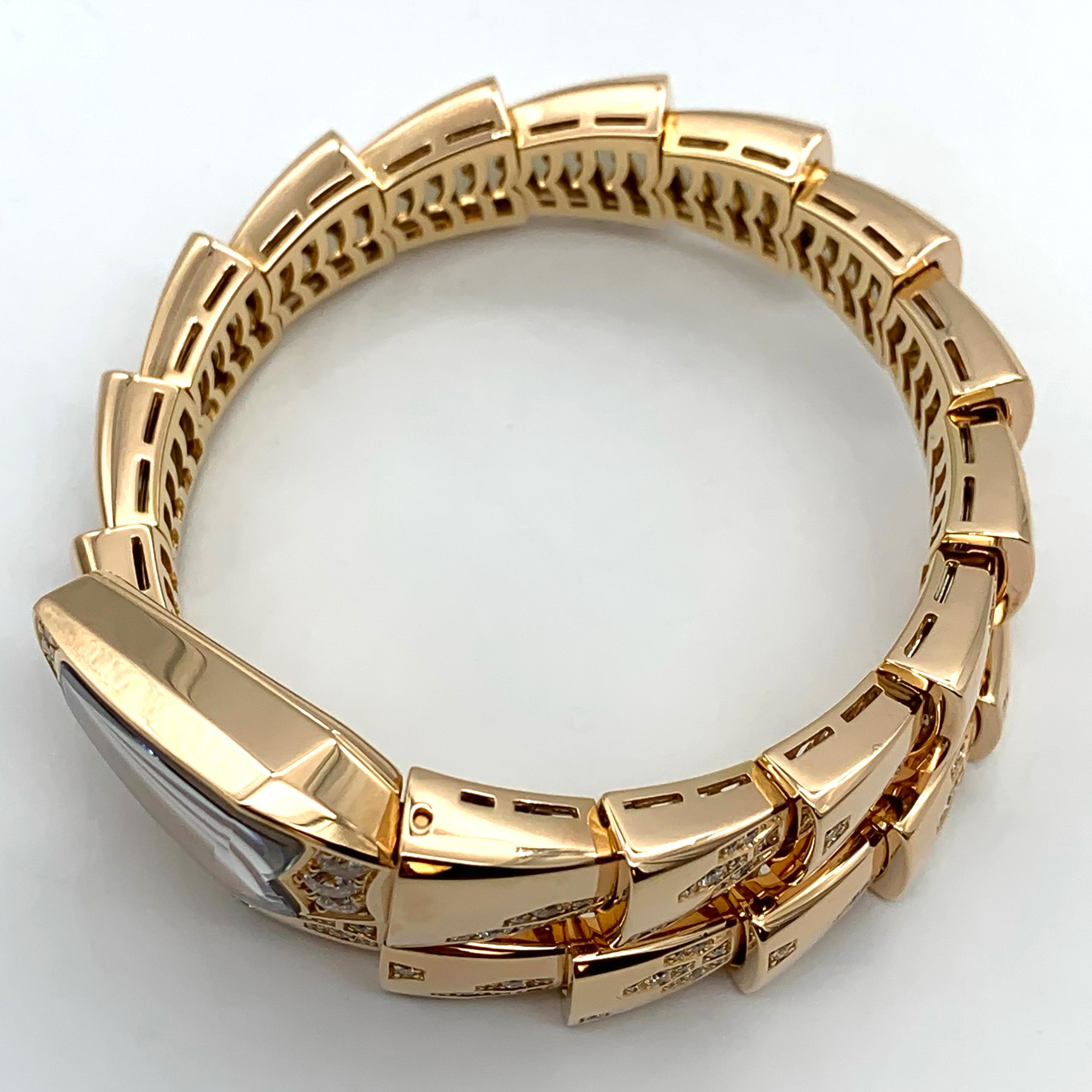 Round Cut Bulgari Serpenti Ref. 101995, 18K Rose Gold Diamond Quartz Ladies Watch For Sale