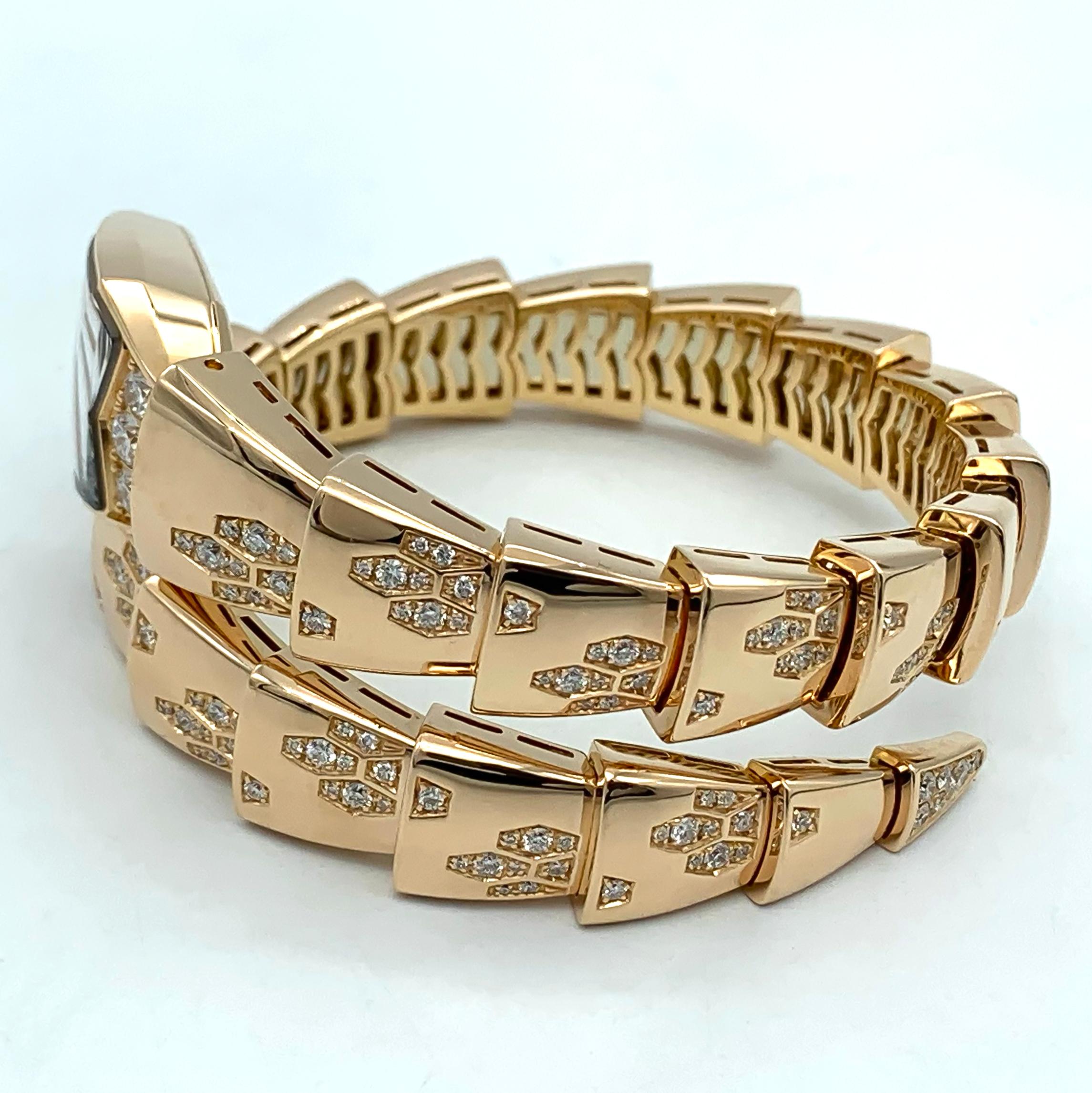 Bulgari Serpenti Ref. 101995, 18K Rose Gold Diamond Quartz Ladies Watch In New Condition For Sale In New York, NY