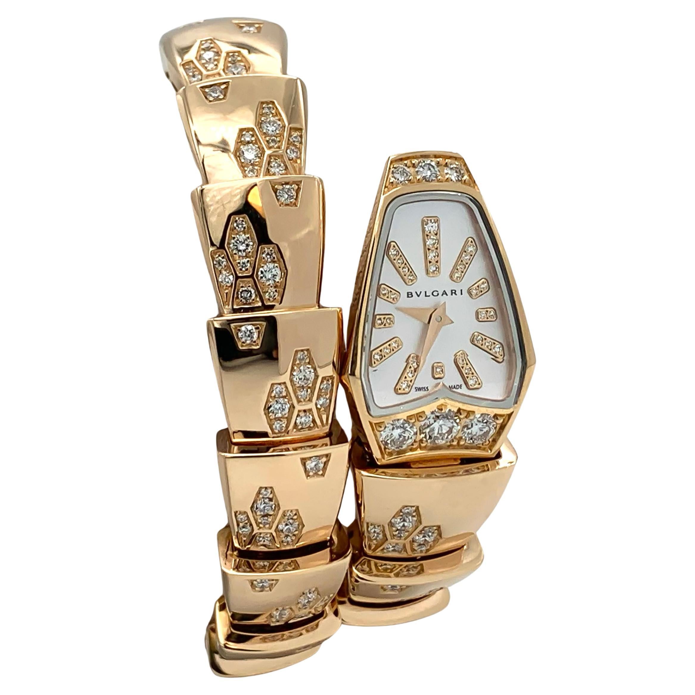 Bulgari Serpenti Ref. 101995, 18K Rose Gold Diamond Quartz Ladies Watch For Sale