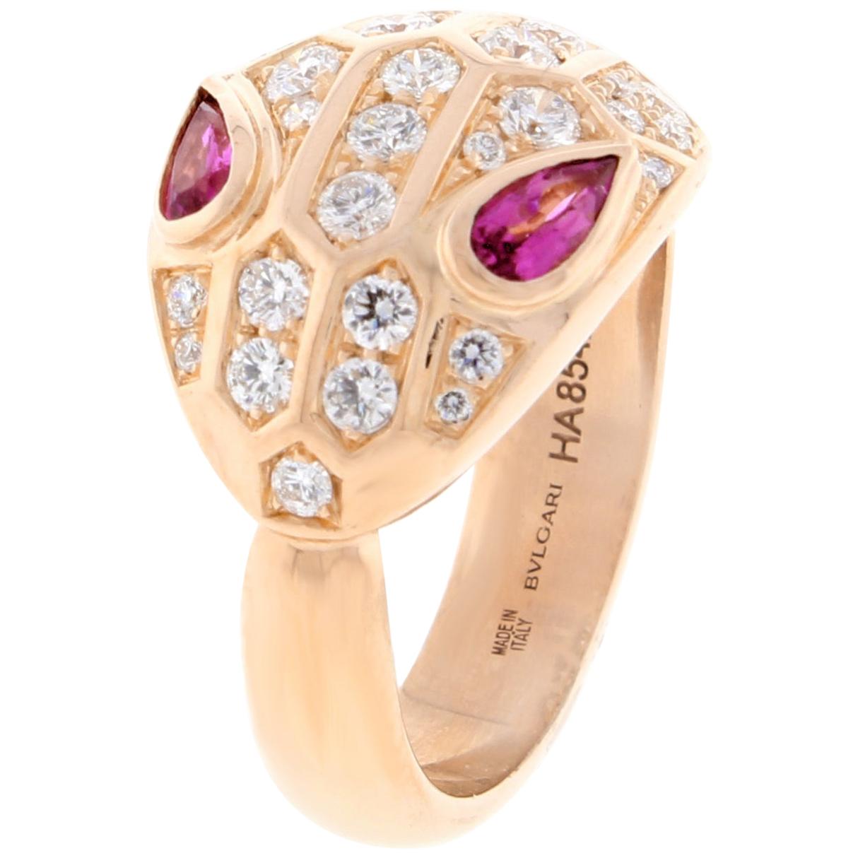 Bulgari Serpenti Rose Gold Full Diamond and Rubellite Ring