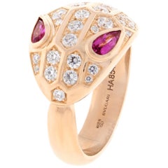 Bulgari Serpenti Rose Gold Full Diamond and Rubellite Ring