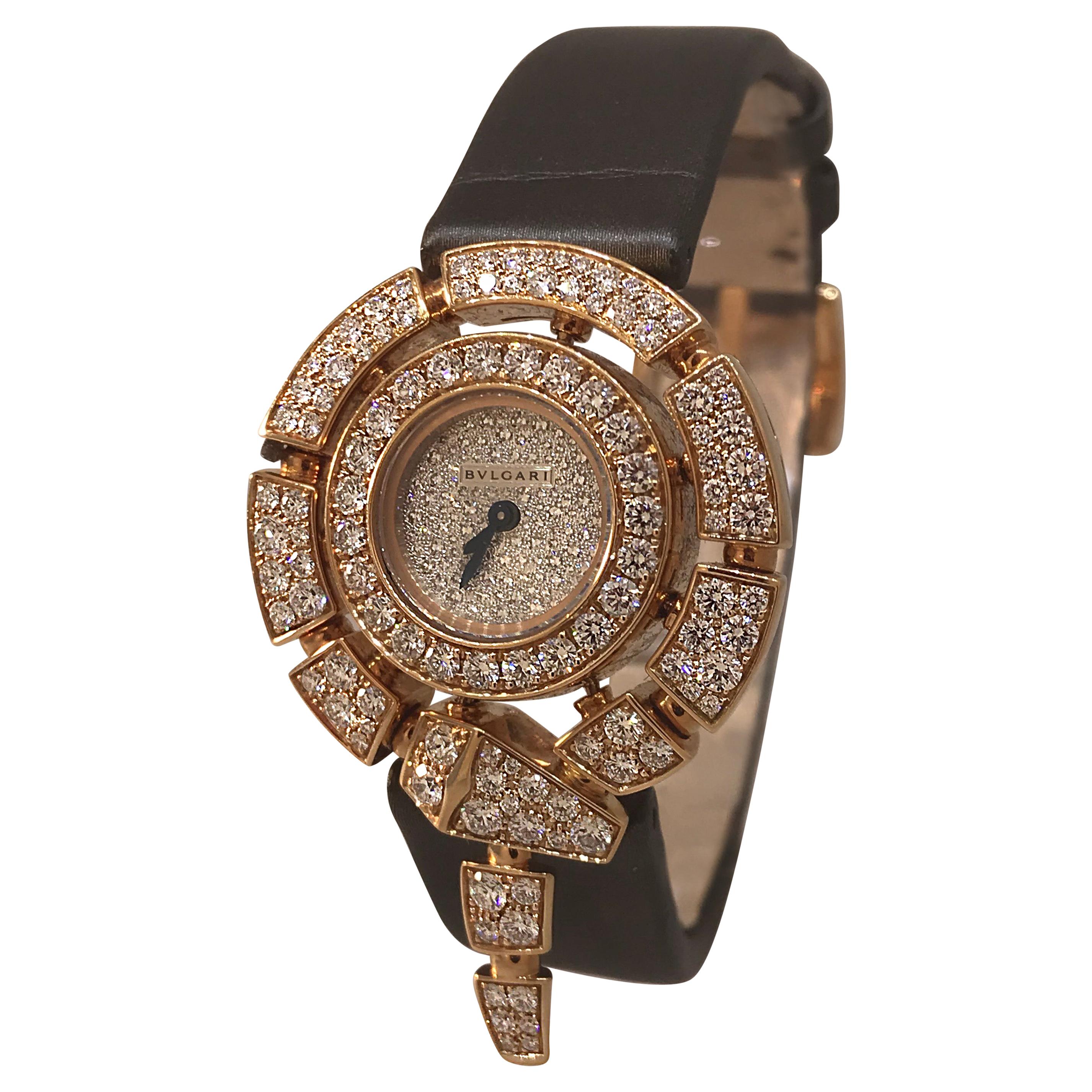 Bulgari Serpenti Rose Gold Pave Diamond Ladies Jewelry Watches Watch 102676 For Sale