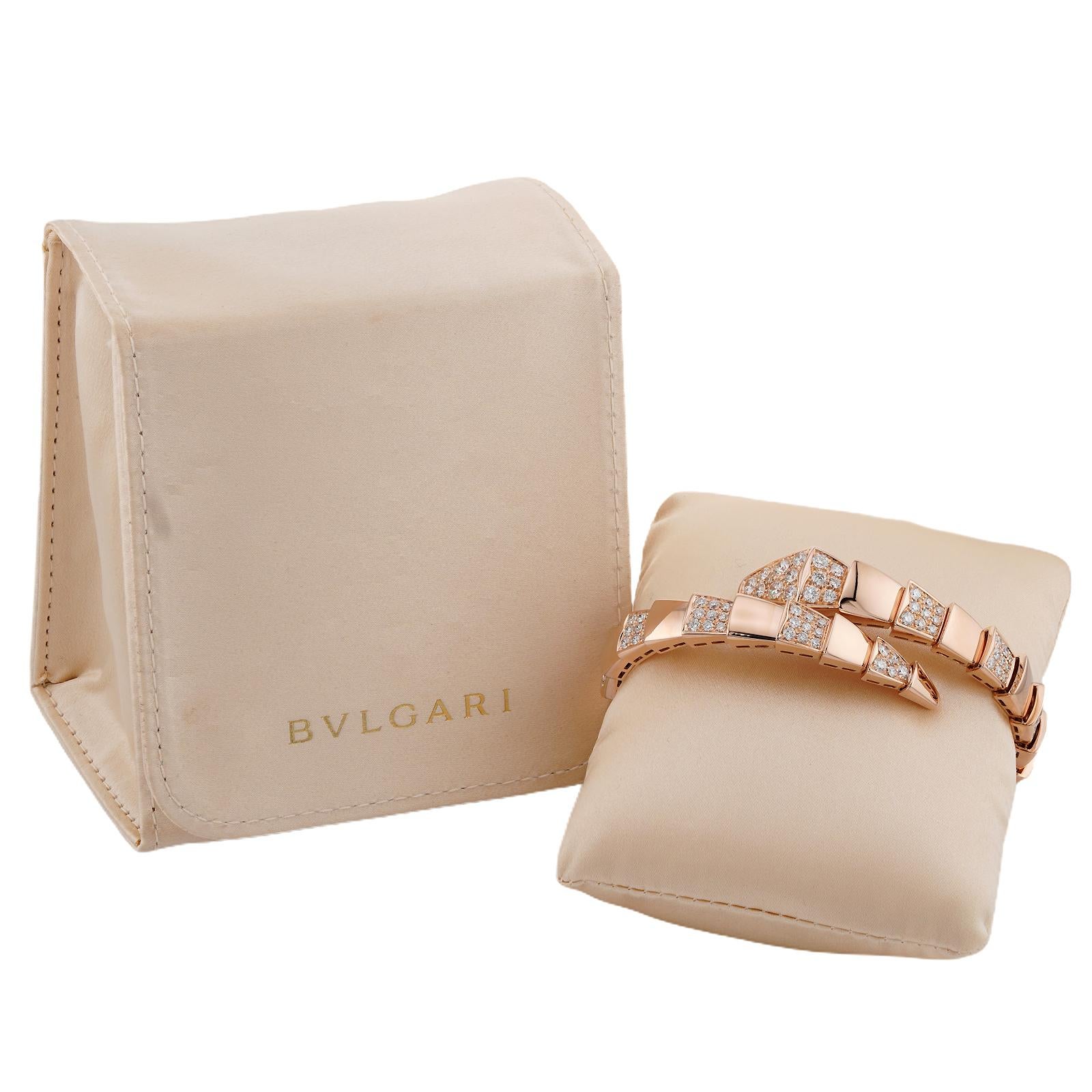 Taglio brillante BULGARI Serpenti Scaglie Pave Diamante Oro Rosa Bracciale Grande in vendita